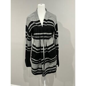 Banana Republic Striped Open Cardigan Sweater Womens Size S Black Gray Pockets